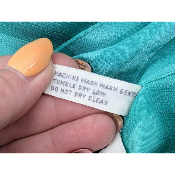 CHAUS Vintage Green Satin Striped Long Sleeve Button Front Blouse Size 2X - Picture 7 of 7